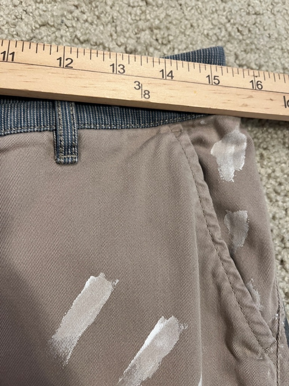 Anthro Pilcro Patchwork Painters Pants Khaki Tan Blue Pink Accents Hyphen Sz 28 - Picture 8 of 10